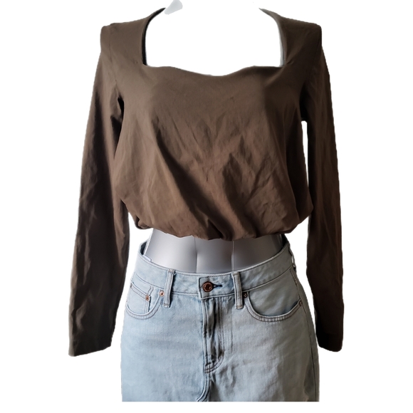 Zara Brown Square Neck Long Sleeve Top – Size S - Picture 1 of 4